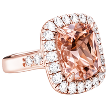 Afbeelding in Gallery-weergave laden, Grote Kussen Morganite 12.50 Cts Met Diamanten Ring Rosé Goud 14K
