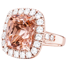 Afbeelding in Gallery-weergave laden, Grote Kussen Morganite 12.50 Cts Met Diamanten Ring Rosé Goud 14K
