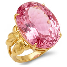 Afbeelding in Gallery-weergave laden, Grote Ovale Geslepen Roze Kunziet Edelsteen Ring 30 Karaat Geelgoud 14K
