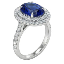 Afbeelding in Gallery-weergave laden, Grote Ovale Sri Lanka Blauwe Saffier Ring met Natuurlijke uit de aarde gewonnen Diamanten 4.55 Ct Witgoud 14K
