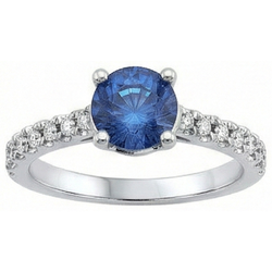Grote ronde Ceylon saffier met Natuurlijke echte diamanten ( niet in een laboratorium gekweekt ) jubileum ring 3,30 karaat