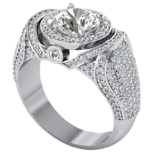 Afbeelding in Gallery-weergave laden, Grote Ronde Diamanten Herenring met Accenten 5.50 Karaat Witgoud 10K
