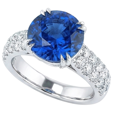 Afbeelding in Gallery-weergave laden, Grote Ronde Natuurlijke uit de aarde gewonnen Diamanten Ring Echte Blauwe Saffier 6 Karaat Prong Gezet Goud
