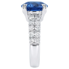 Afbeelding in Gallery-weergave laden, Grote Ronde Natuurlijke uit de aarde gewonnen Diamanten Ring Echte Blauwe Saffier 6 Karaat Prong Gezet Goud
