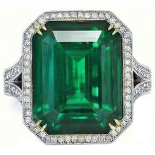 Afbeelding in Gallery-weergave laden, Grote Smaragd GIA Geslepen Groene Smaragd GIA &amp; Natuurlijke uit de aarde gewonnen Diamanten Ring Massief Tweekleurig Goud 24.75 Ct
