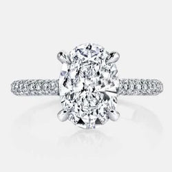 Grote Ovaal Geslepen & Kleine Natuurlijke Echte Diamant (Niet Labgekweekt) 4 Karaat Solitaire Ring Witgoud 14K