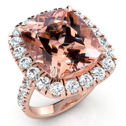 Grote Kussen Morganite 12.50 Cts Met Diamanten Ring Rosé Goud 14K