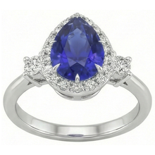 Afbeelding in Gallery-weergave laden, Halo 3 Stenen Ring Peer Ceylon Saffier &amp; Diamanten 5 Karaat
