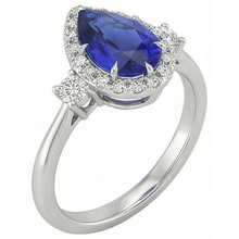 Afbeelding in Gallery-weergave laden, Halo 3 Stenen Ring Peer Ceylon Saffier &amp; Diamanten 5 Karaat
