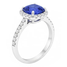 Afbeelding in Gallery-weergave laden, Halo Cushion Ceylon Sapphire Ring met accenten Diamant 3,50 karaat

