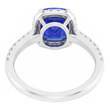 Afbeelding in Gallery-weergave laden, Halo Cushion Ceylon Sapphire Ring met accenten Diamant 3,50 karaat
