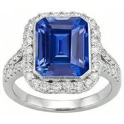 Echte Halo Diamant Bezel Set Smaragd Blauwe Saffier Verlovingsring 4 karaat