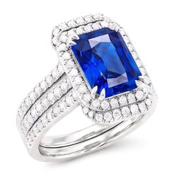 Halo Diamant Saffier Betrokkenheid trouwring set met jasje 5 karaat