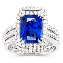 Afbeelding in Gallery-weergave laden, Halo Diamant Saffier Betrokkenheid trouwring set met jasje 5 karaat
