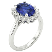 Afbeelding in Gallery-weergave laden, Halo Diamanten Ring Bloem Stijl Ceylon Sapphire 4 Karaat
