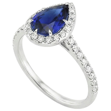 Afbeelding in Gallery-weergave laden, Halo Diamanten Ring Teardrop Stijl Blauwe Saffier Met Accenten 5,50 Karaat
