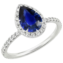 Halo Diamanten Ring Teardrop Stijl Blauwe Saffier Met Accenten 5,50 Karaat