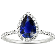 Afbeelding in Gallery-weergave laden, Halo Diamanten Ring Teardrop Stijl Blauwe Saffier Met Accenten 5,50 Karaat

