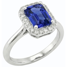Afbeelding in Gallery-weergave laden, Halo Diamond Blue Sapphire Ring Emerald Cut 3 karaat witgoud 14K
