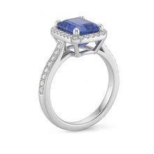 Afbeelding in Gallery-weergave laden, Halo Diamond Blue Sapphire trouwring Emerald Cut 3,50 karaat goud
