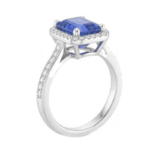 Afbeelding in Gallery-weergave laden, Halo Diamond Blue Sapphire trouwring Emerald Cut 3,50 karaat goud
