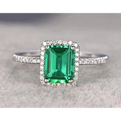 Halo Diamond Colombiaanse Emerald groene smaragd verlovingsring 3,55 karaat witgoud