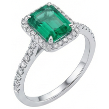 Afbeelding in Gallery-weergave laden, Halo Diamond Colombiaanse Emerald groene smaragd verlovingsring 3,55 karaat witgoud
