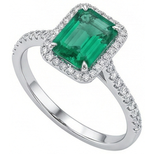 Afbeelding in Gallery-weergave laden, Halo Diamond Colombiaanse Emerald groene smaragd verlovingsring 3,55 karaat witgoud
