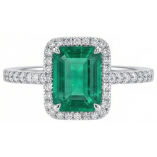 Afbeelding in Gallery-weergave laden, Halo Diamond Colombiaanse Emerald groene smaragd verlovingsring 3,55 karaat witgoud
