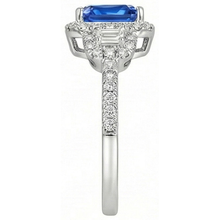Afbeelding in Gallery-weergave laden, Halo Diamond Ring 3 stenen stijl blauwe saffier met accenten 4,50 karaat

