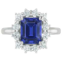 Halo uit de aarde gewonnen Diamanten Smaragd Ceylon Saffier Verlovingsring 8.20 Karaat