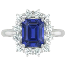 Afbeelding in Gallery-weergave laden, Halo uit de aarde gewonnen Diamanten Smaragd Ceylon Saffier Verlovingsring 8.20 Karaat
