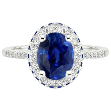 Afbeelding in Gallery-weergave laden, Halo Edelsteen Ovale Ring Blauwe Saffier &amp; Diamanten Accenten 4.50 Karaat
