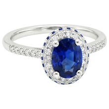 Afbeelding in Gallery-weergave laden, Halo Edelsteen Ovale Ring Blauwe Saffier &amp; Diamanten Accenten 4.50 Karaat
