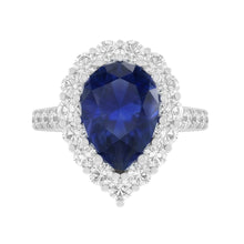 Afbeelding in Gallery-weergave laden, Natuurlijke Echte (Niet Labgekweekt) Halo Edelsteen Ring Peer Blauwe Saffier Goud Dames Sieraden 8 Karaat
