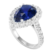 Afbeelding in Gallery-weergave laden, Natuurlijke Echte (Niet Labgekweekt) Halo Edelsteen Ring Peer Blauwe Saffier Goud Dames Sieraden 8 Karaat

