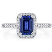 Afbeelding in Gallery-weergave laden, Halo Gouden Diamanten Ring Smaragd Blauwe Saffier Met Accenten 3 Karaat
