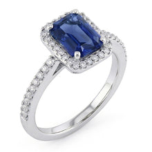 Afbeelding in Gallery-weergave laden, Halo Gouden Diamanten Ring Smaragd Blauwe Saffier Met Accenten 3 Karaat
