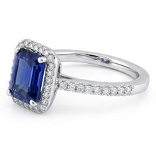 Afbeelding in Gallery-weergave laden, Halo Gouden Diamanten Ring Smaragd Blauwe Saffier Met Accenten 3 Karaat

