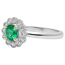 Afbeelding in Gallery-weergave laden, Colombiaanse Smaragd Gekleurde Steen Ring 2-karaat Bicolor 14K Goud – hoekaanzicht
