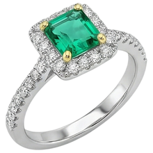 Afbeelding in Gallery-weergave laden, Fijne Smaragd Edelsteen Ring 2 karaat 14 Karaat Tweekleurig Goud – hoekaanzicht
