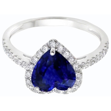 Afbeelding in Gallery-weergave laden, Halo Heart Deep Blue Sapphire Ring met Natuurlijke echte diamant ( niet in het laboratorium gekweekt )en accenten 3,50 karaat
