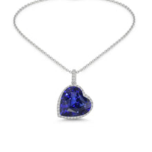 Afbeelding in Gallery-weergave laden, Halo Hart Donkerblauwe Saffier &amp; Ronde IGI GECERTIFICEERDE Diamanten Hanger 9 Karaat
