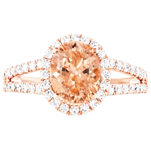 Afbeelding in Gallery-weergave laden, Halo Morganite en Natuurlijke echte diamanten ( niet in een laboratorium gekweekt ) 21 kt ring rosé goud 14k
