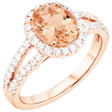 Afbeelding in Gallery-weergave laden, Halo Morganite en Natuurlijke echte diamanten ( niet in een laboratorium gekweekt ) 21 kt ring rosé goud 14k
