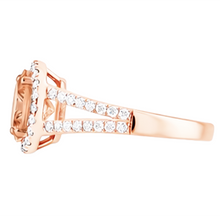 Afbeelding in Gallery-weergave laden, Halo Morganite en Natuurlijke echte diamanten ( niet in een laboratorium gekweekt ) 21 kt ring rosé goud 14k
