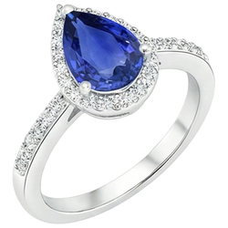 Halo Natuurlijke uit de aarde gewonnen Diamant Blauwe Saffier Druppel Stijl Ring met Accenten 5.50 Karaat