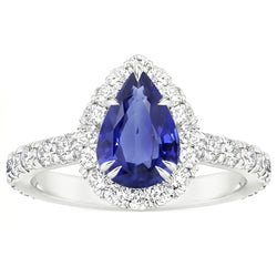Halo Natuurlijke echte diamant ( niet in het laboratorium gekweekt ) Edelsteen Ring Peer Ceylon Sapphire Claw Prong Set 6 karaat