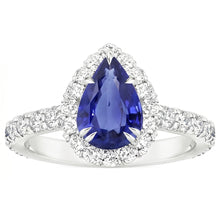 Afbeelding in Gallery-weergave laden, Halo Natuurlijke echte diamant ( niet in het laboratorium gekweekt ) Edelsteen Ring Peer Ceylon Sapphire Claw Prong Set 6 karaat
