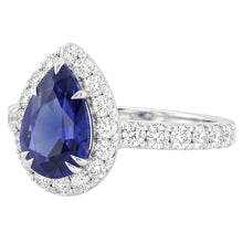 Afbeelding in Gallery-weergave laden, Halo Natuurlijke echte diamant ( niet in het laboratorium gekweekt ) Edelsteen Ring Peer Ceylon Sapphire Claw Prong Set 6 karaat
